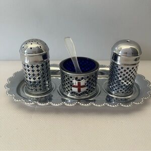 Vintage Made in England Salt & Pepper Condiment Silver Tone Set